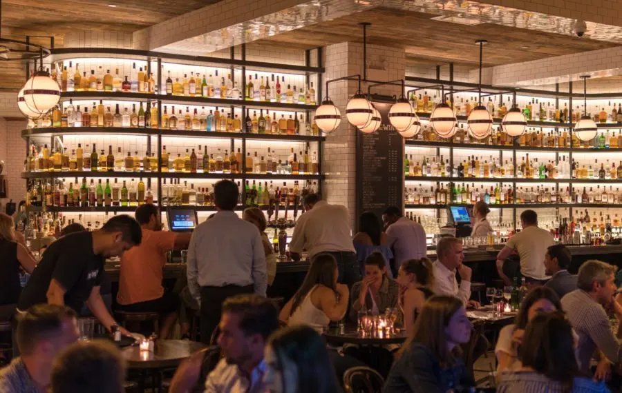 Interior of a busy restaurant and bar